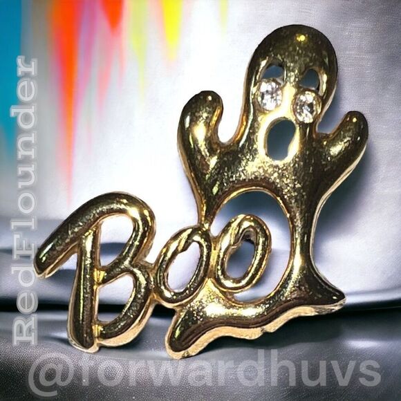 Whimsical Ghostly Delight: Avon Gold Tone Boo Ghost Pin / Brooch - Picture 1 of 9
